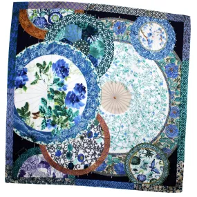 Salvatore Ferragamo Silk Scarf Navy Blue Floral Geisha - Large Square Foulard SALE