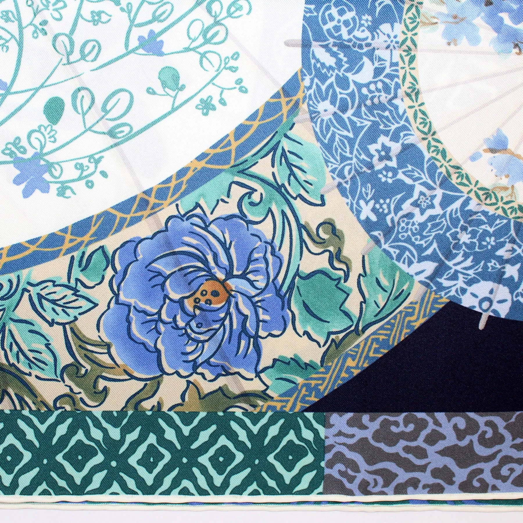 Salvatore Ferragamo Silk Scarf Navy Blue Floral Geisha - Large Square Foulard SALE