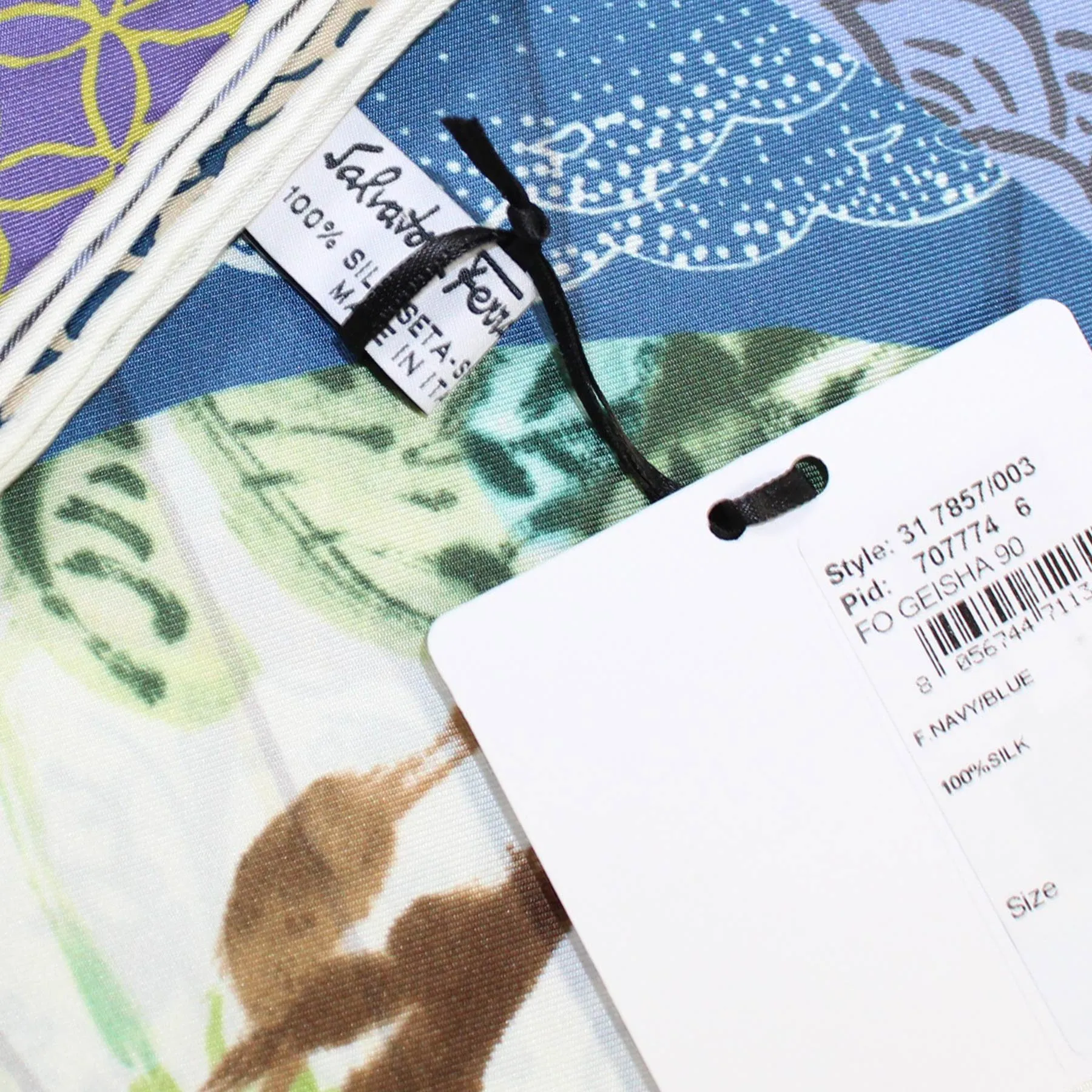 Salvatore Ferragamo Silk Scarf Navy Blue Floral Geisha - Large Square Foulard SALE