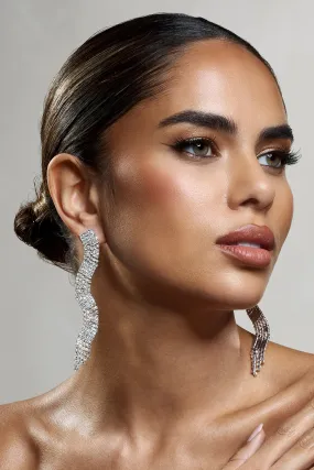 Swirl | Silver Diamante Curve Tassel Earrings