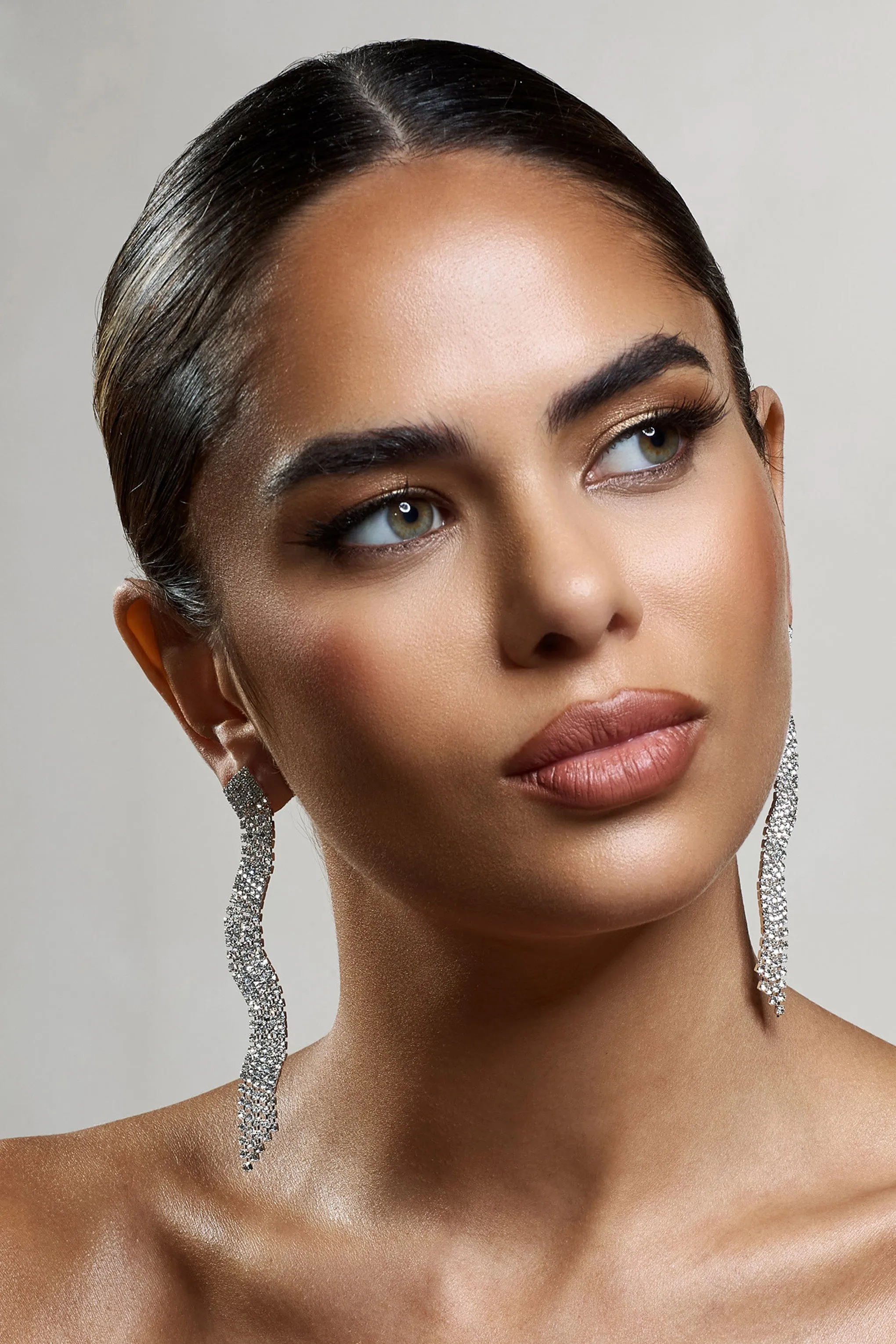 Swirl | Silver Diamante Curve Tassel Earrings