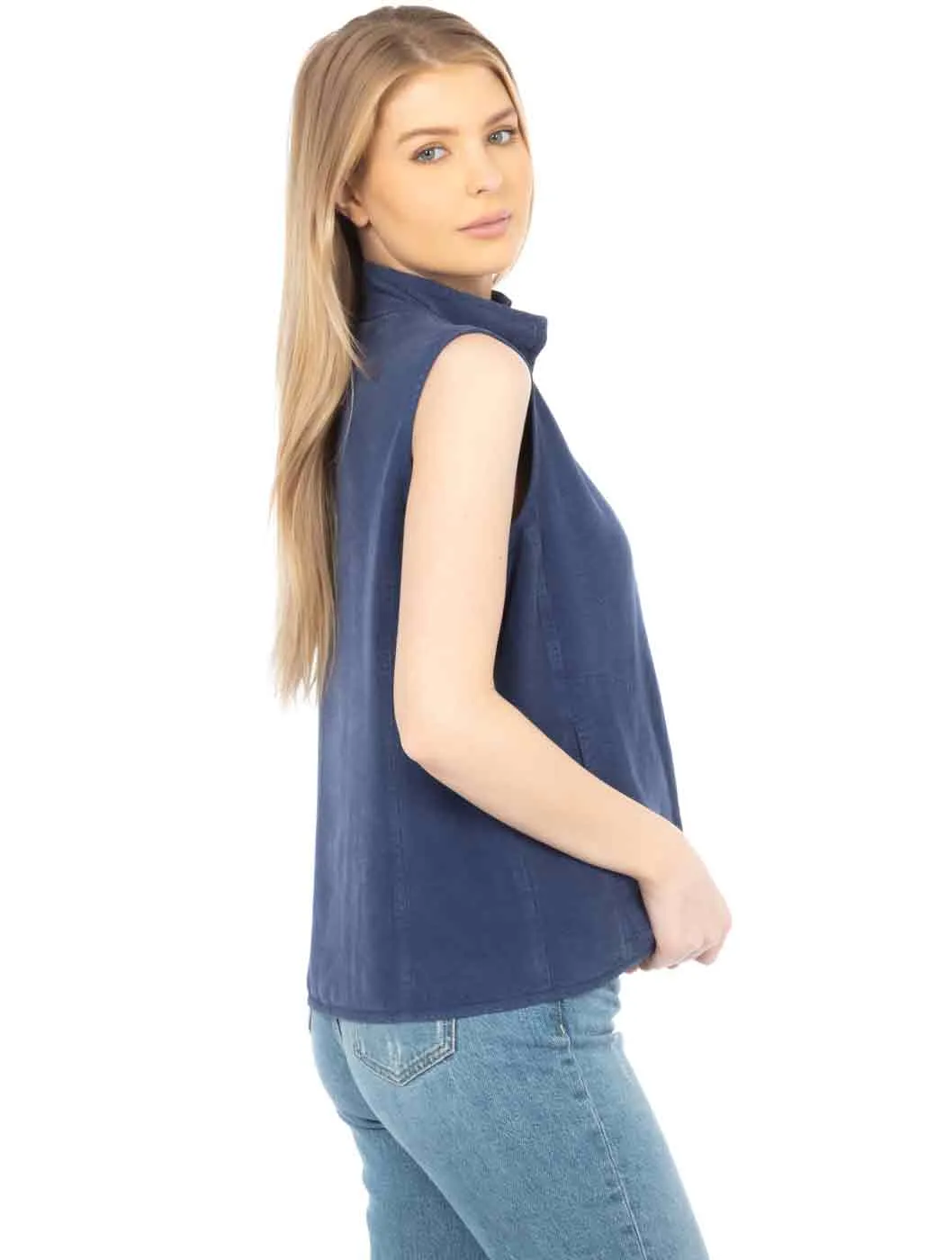 Tianello TENCEL™  Sleeveless "Oxford" Vest Jacket, Lined, & Side Pockets