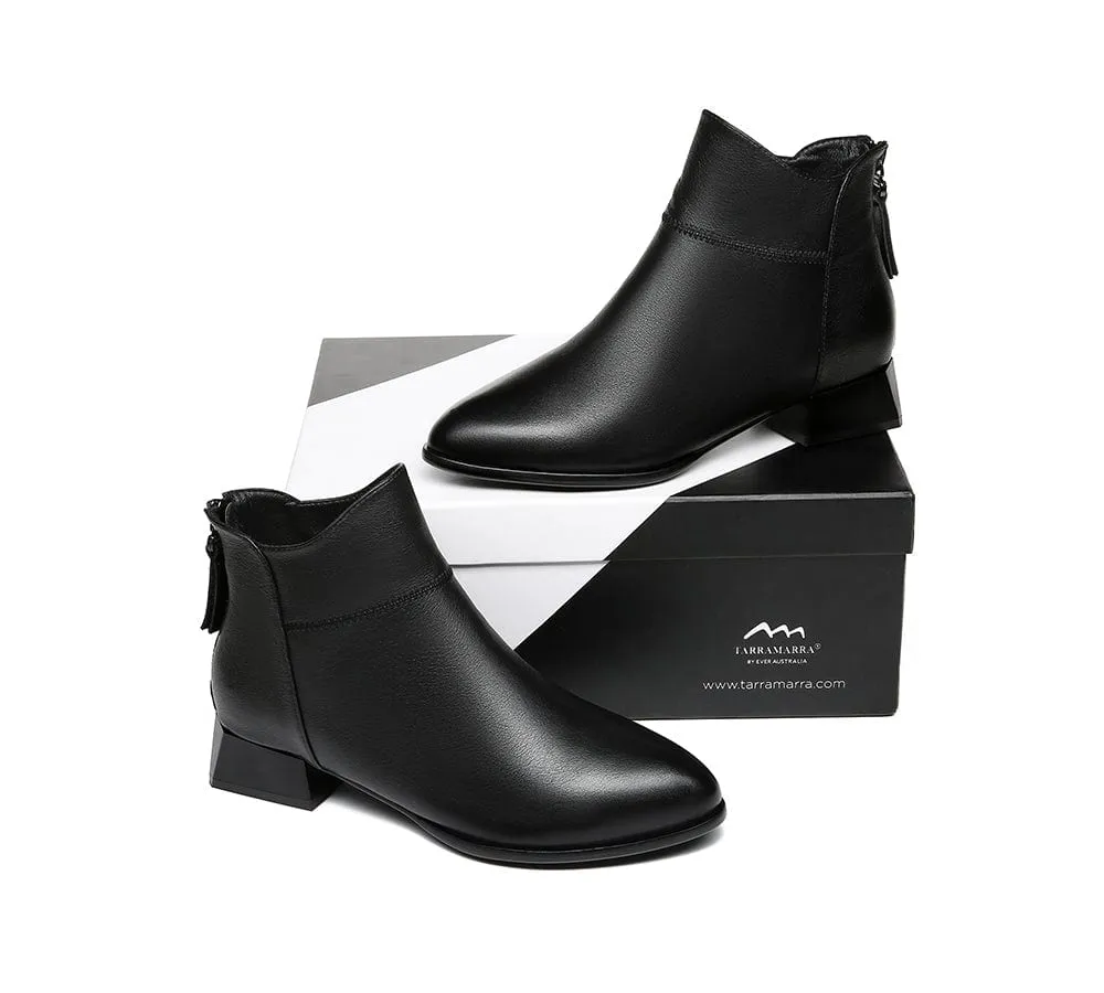Women Ankle Boots Quella Leather Block Heel Black