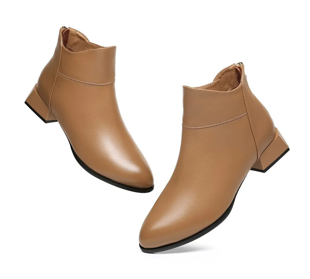 Women Ankle Boots Quella Leather Block Heel Black