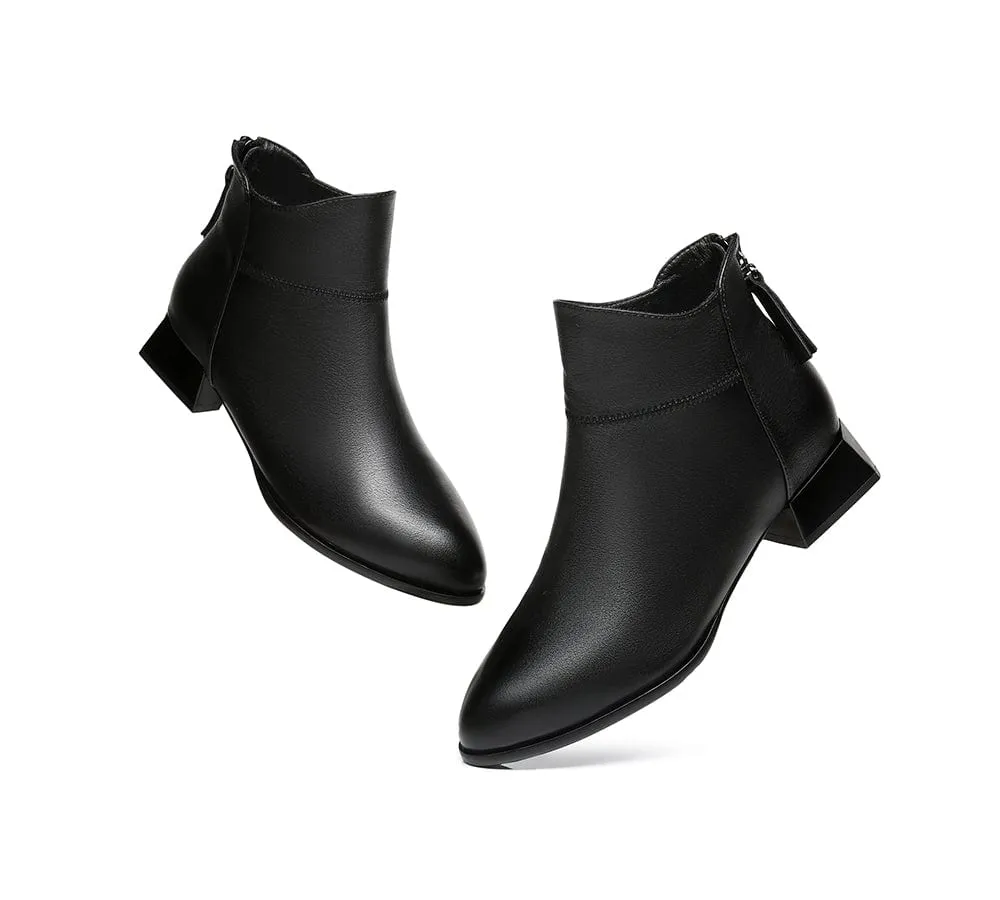 Women Ankle Boots Quella Leather Block Heel Black