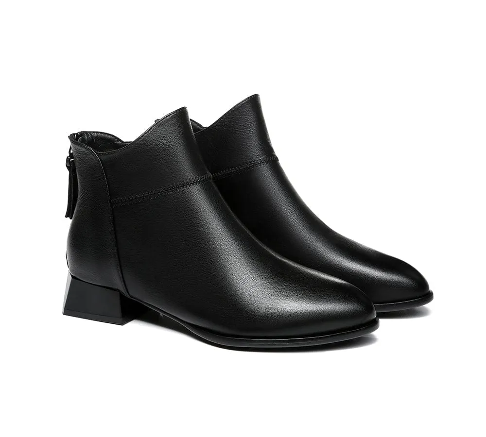 Women Ankle Boots Quella Leather Block Heel Black