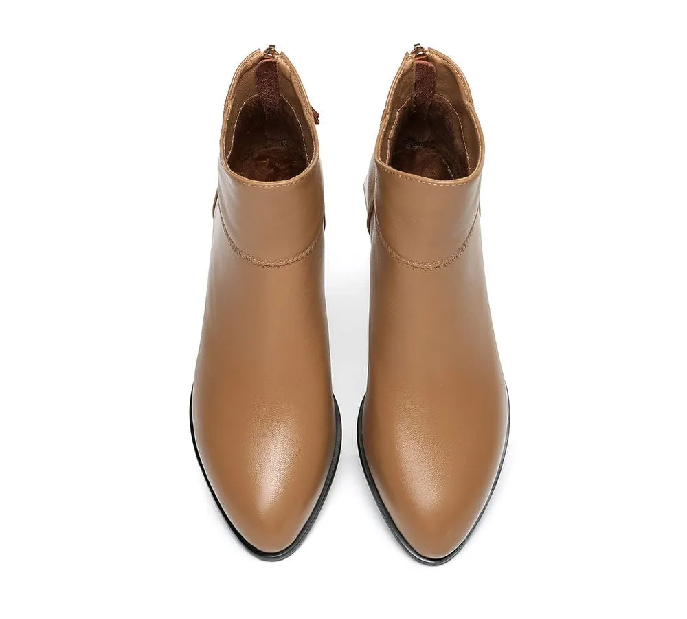 Women Ankle Boots Quella Leather Block Heel Black