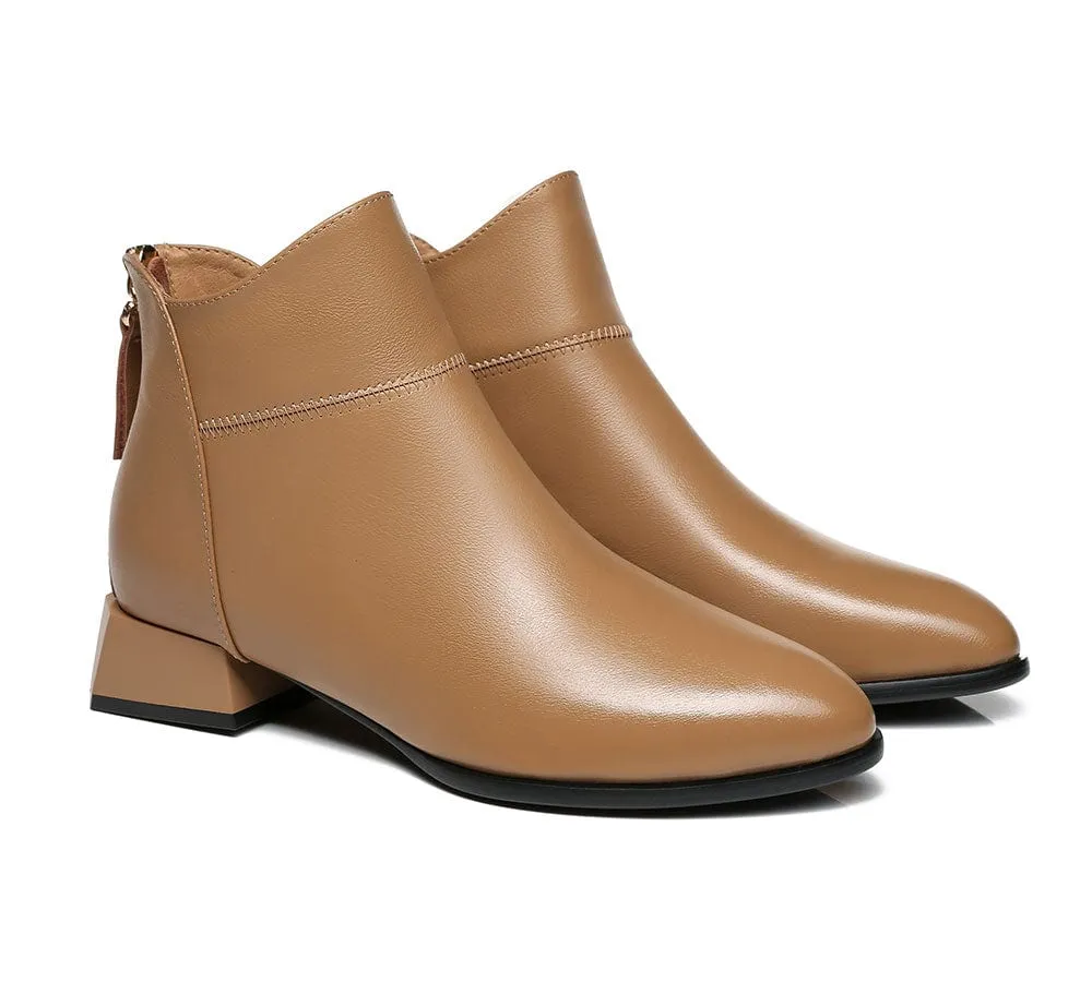 Women Ankle Boots Quella Leather Block Heel Black