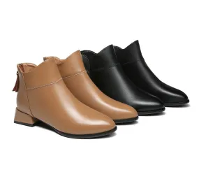 Women Ankle Boots Quella Leather Block Heel Black