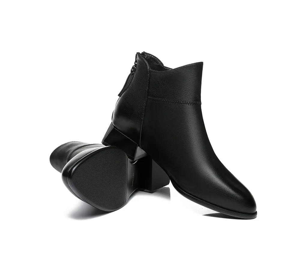 Women Ankle Boots Quella Leather Block Heel Black