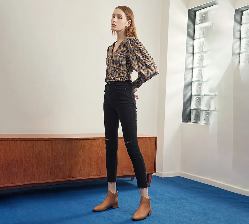 Women Ankle Boots Quella Leather Block Heel Black