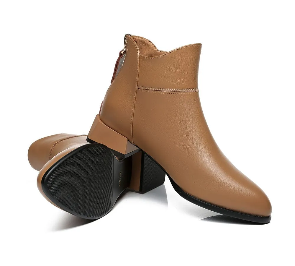 Women Ankle Boots Quella Leather Block Heel Black