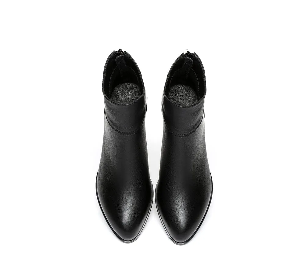 Women Ankle Boots Quella Leather Block Heel Black