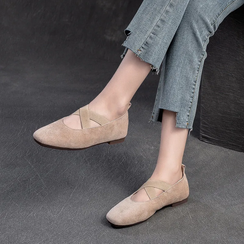 Women Retro Minimalism Leather Soft Flats